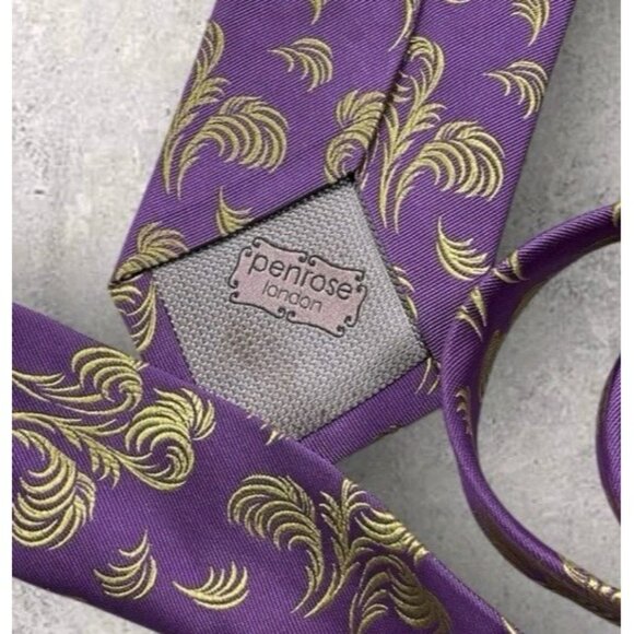 PENROSE Silk Tie ENGLAND XL Purple Gold Art W:3" EUC - Picture 2 of 6